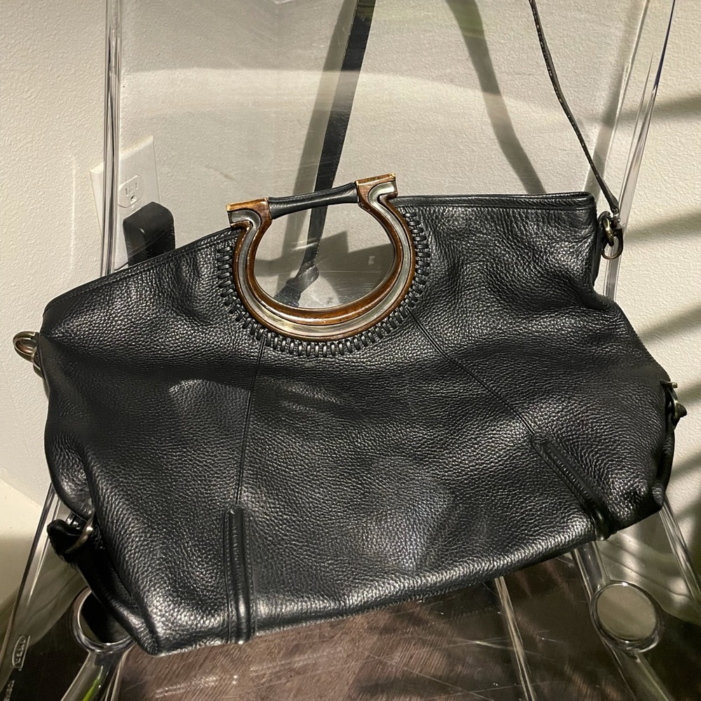 Salvatore Ferragamo Black Leather Handle Bag